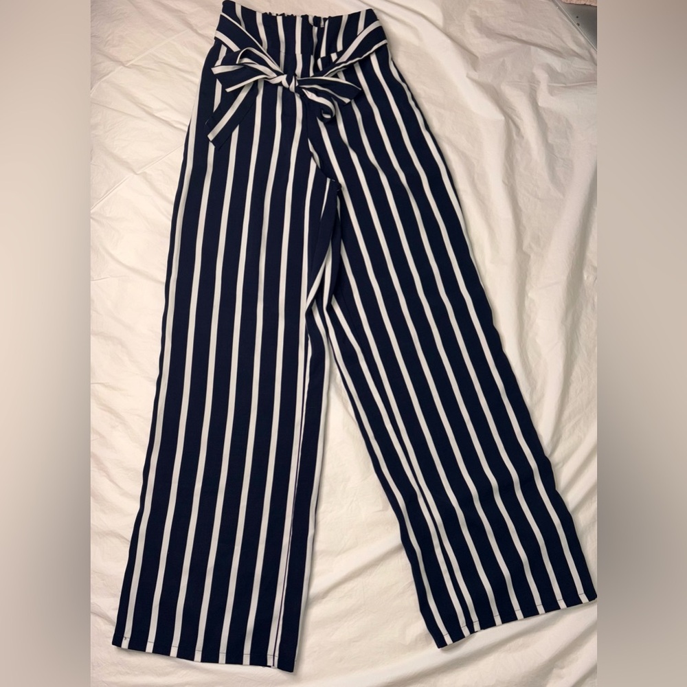 Charlotte Russe Navy and White Striped Wide Leg Pants